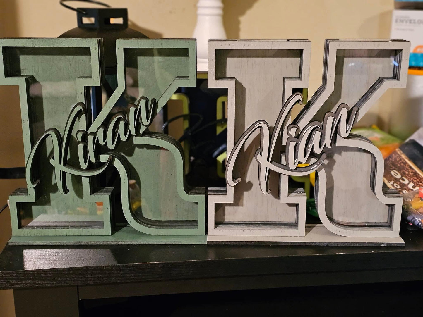 Custom wooden letter signs K with names Kiran and Kian by Bearnugget Customs