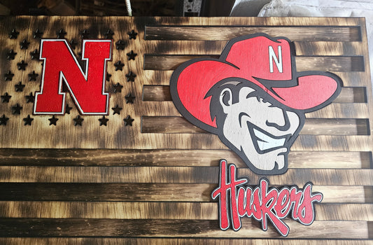 Nebraska Cornhuskers American Flag Sign