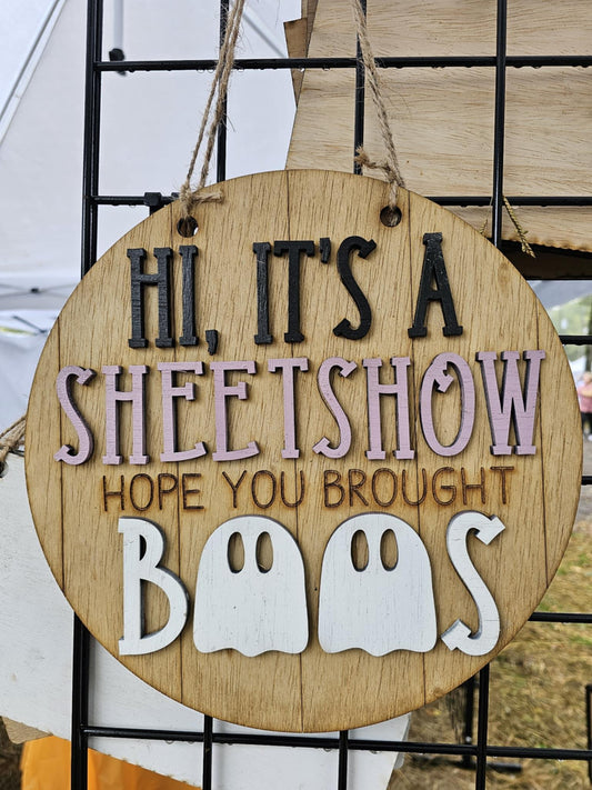 Funny wooden Halloween sign with ghosts, custom decor by Bearnugget Customs.