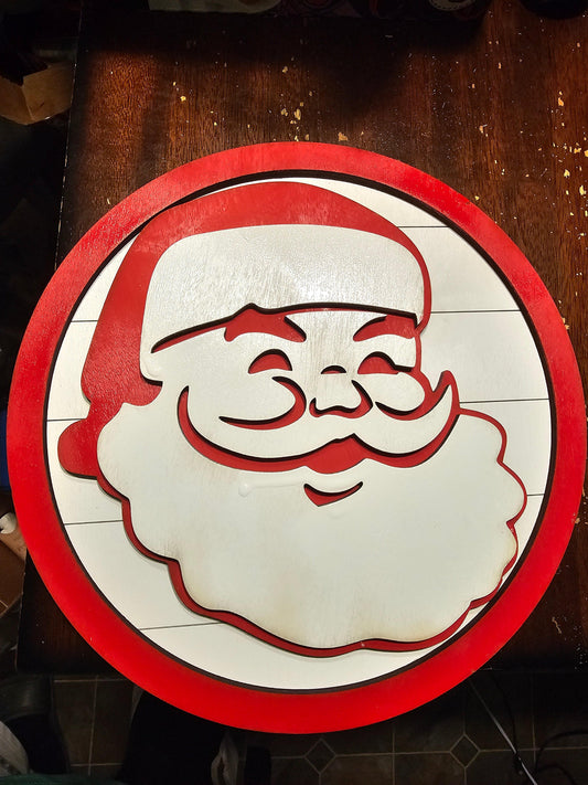 Custom wooden Santa Claus sign with red border, handcrafted by BearNugget Customs