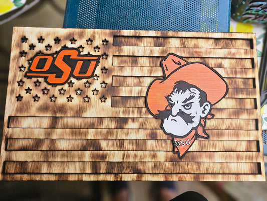 Oklahoma State American flag sign