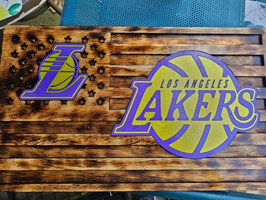LA Lakers American flag sign