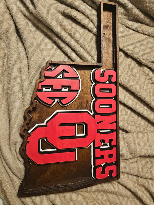Custom Oklahoma Sooners wooden sign with SEC and OU logos by BearNugget Customs
