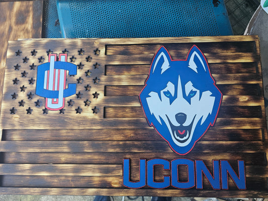 Uconn Huskies American flag sign