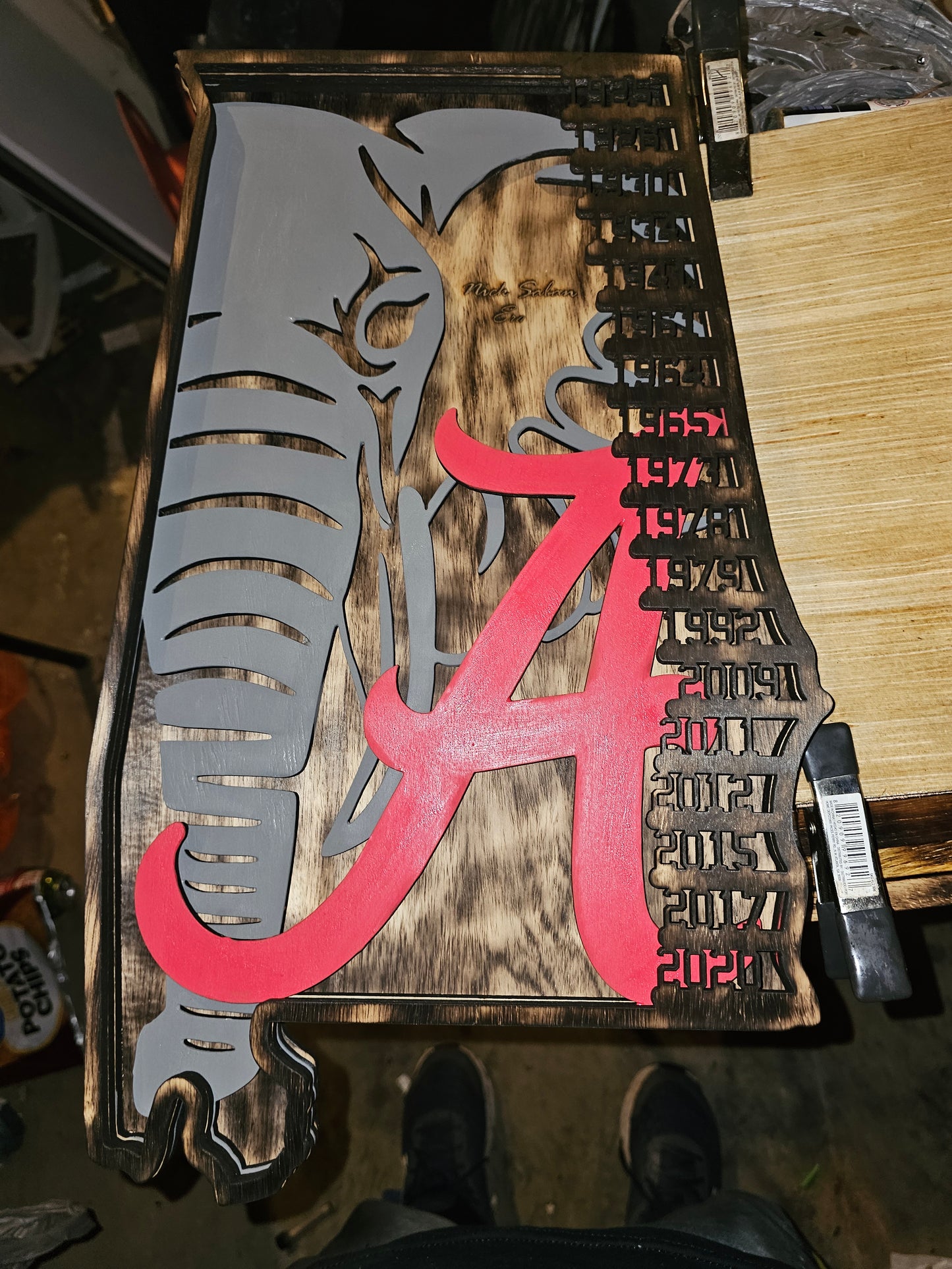 Custom Alabama Crimson Tide sports sign with elephant and red A by Bearnugget Customs