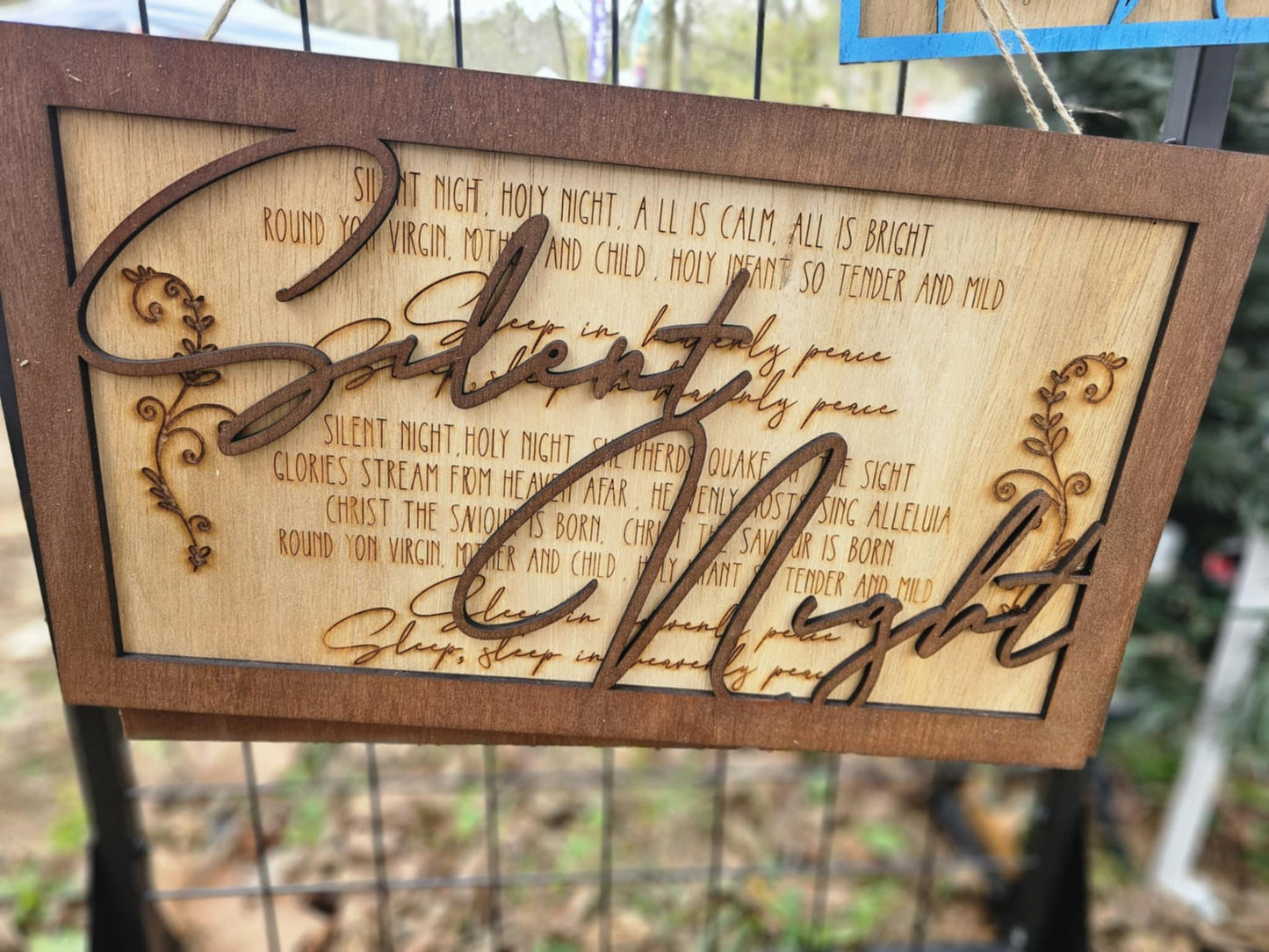 Custom wooden sign featuring Silent Night lyrics, handcrafted by Bearnugget Customs