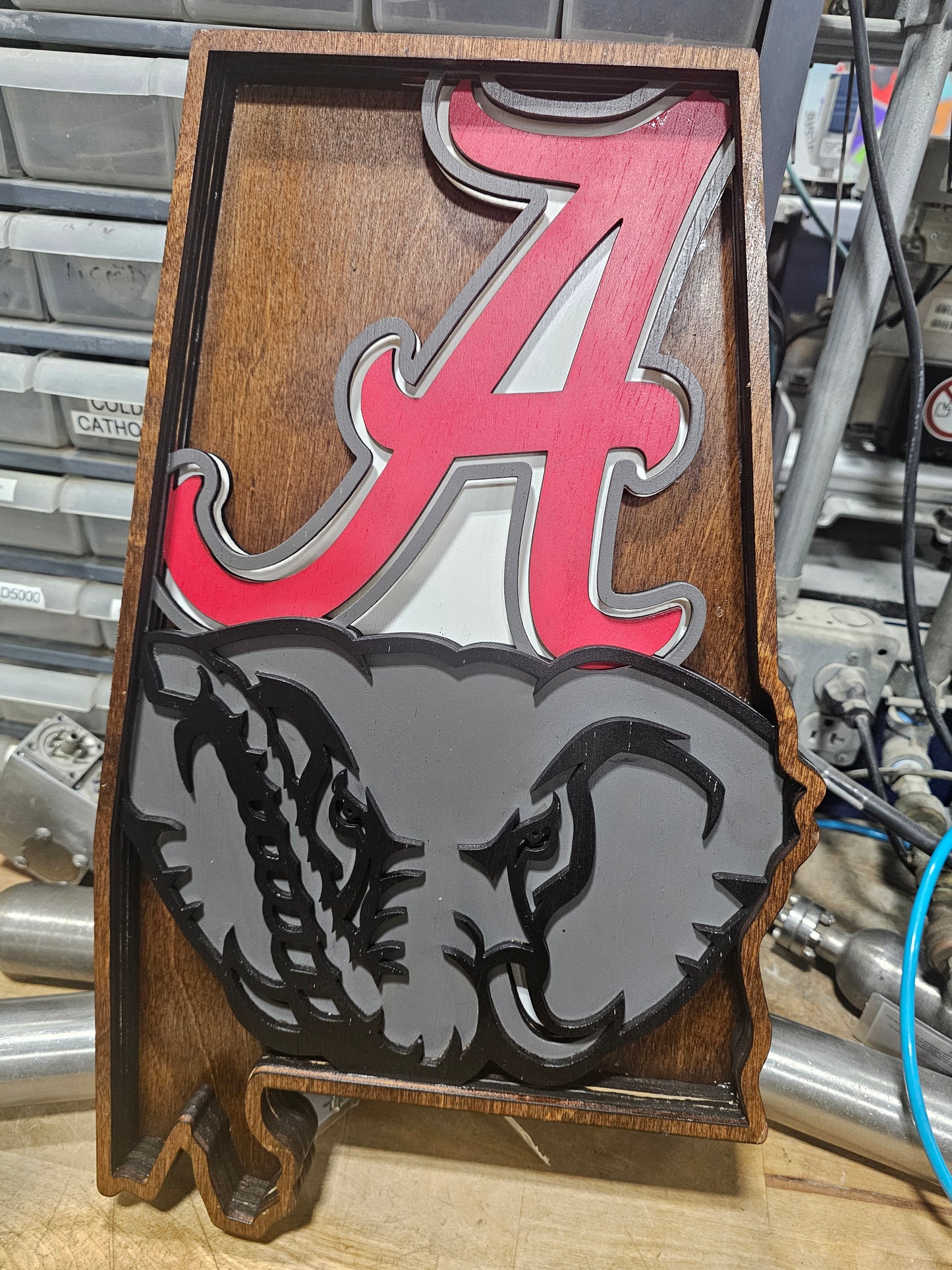Custom Alabama sports sign with red A and elephant design by BearNugget Customs