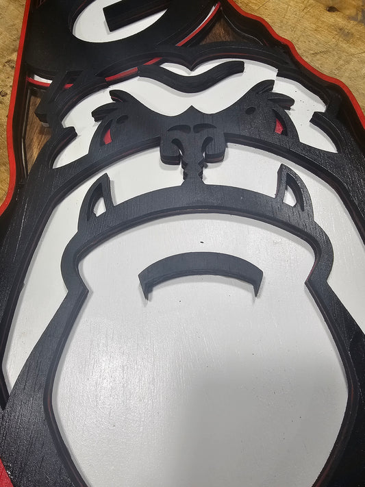 Layered wooden sports gorilla sign with bold black, white, and red details by Bearnugget Customs